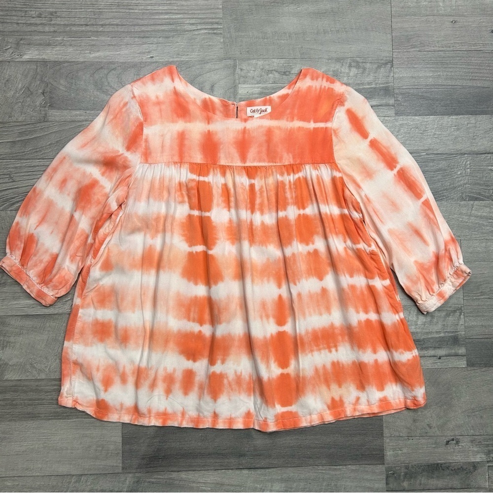 Cat & Jack Girls Orange Tie Dye Blouse Top L